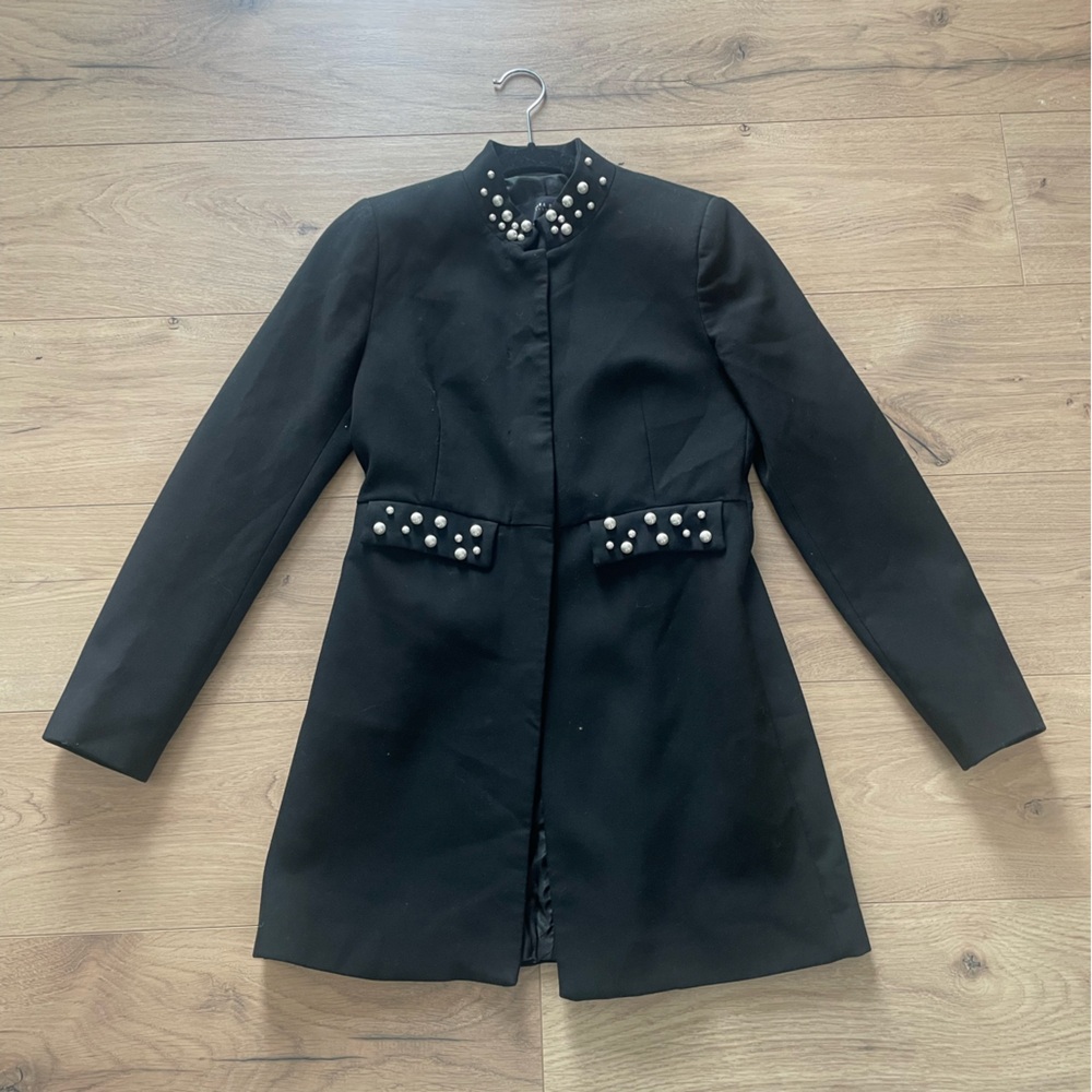 Zara Black Studded Military Style Coat Jacket | Size S